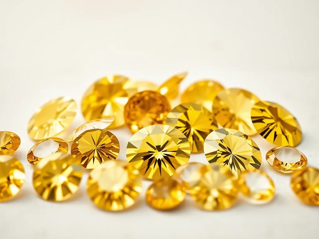 A vibrant display of yellow diamonds, ranging from light canary to deep golden hues, arranged to highlight their brilliance and unique color saturation.