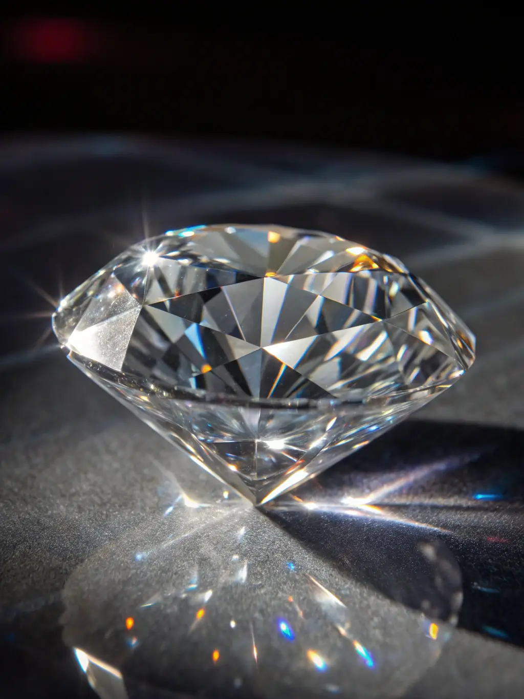 An artistic shot of an orange diamond, showcasing its fiery and intense color, with a blurred background to draw focus to the diamond's unique hue.