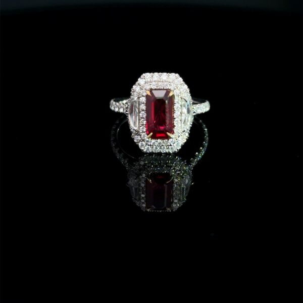3 Stone Double Halo Ruby Ring